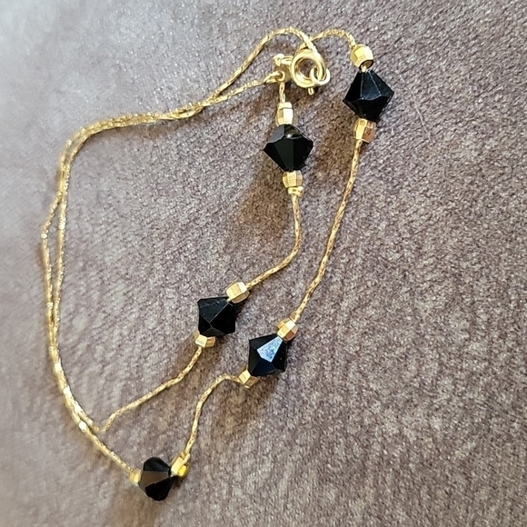 Gold Plated Black Beaded Minimalist Necklace - Picture 3 of 4